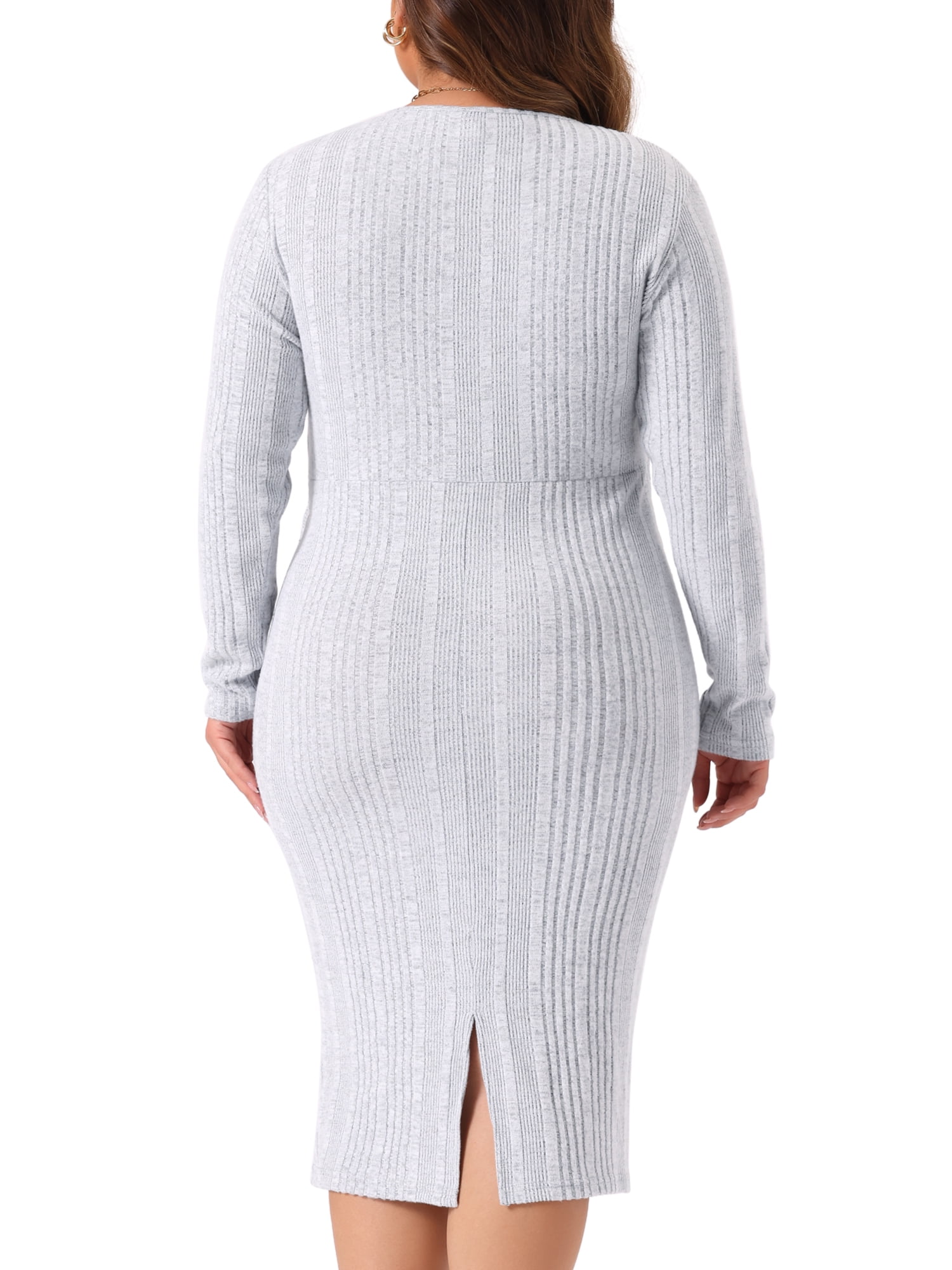 DARING DIVA Plus Size Sexy Wrap V Neck Long Sleeve Midi Dress 2X Light Gray