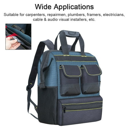 

Walmeck Wide Mouth Tool Tote Bag Muti-Purpose Tool Organiser with Multiple Pockets Adjustable Shoulder Straps and PE Compartment Sheet for Home Professional Tool Equipment Storage