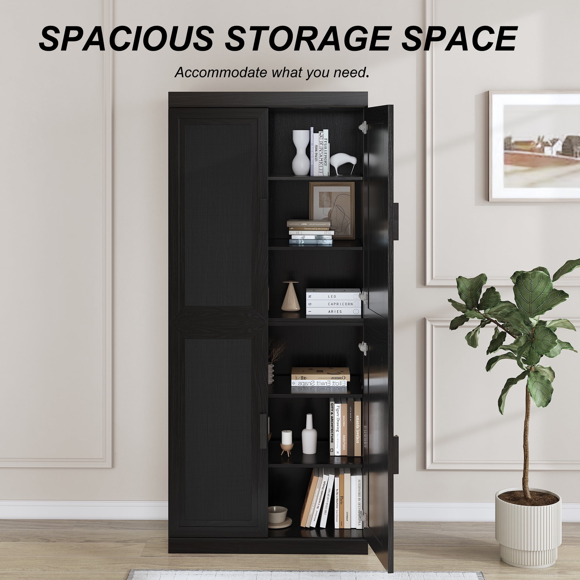 MAYEERTY Entryway Storage Cabinet Set of 4 Wood Accent Cabinet for Living Room,Black