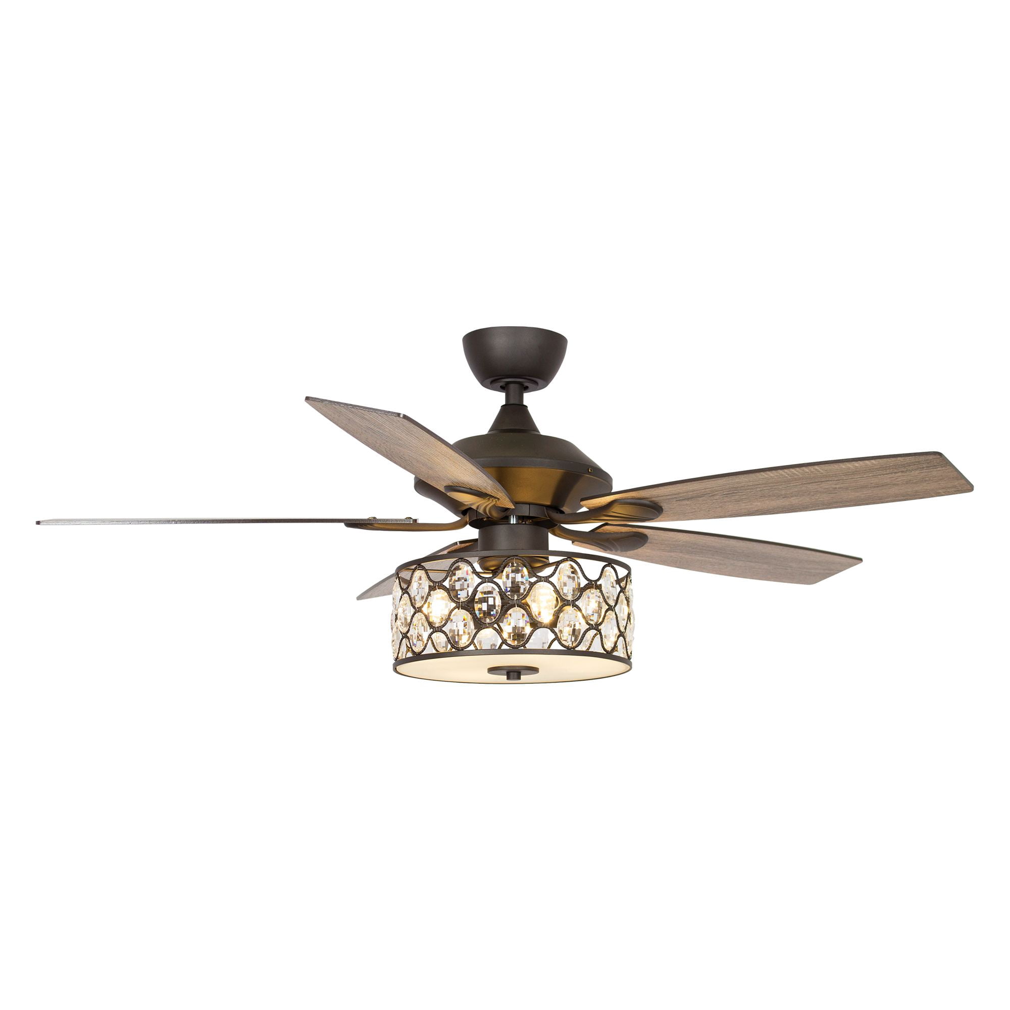 Parrot Uncle 52 inch Black Crystal Chandelier Ceiling Fan with Remote Control and Reversible Blades