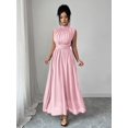thumbnail image 4 of Pink Womens Sleeveless High Neck Chiffon A-Line Maxi Dress With Criss-Cross Waist Tie, 4 of 8