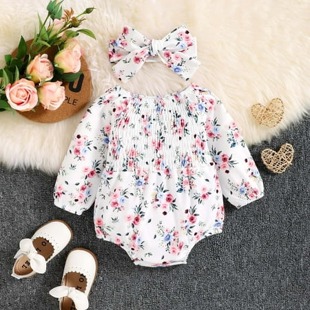 

Jeborah Toddler Baby Girls Boys Floral Long Sleeve Romper Jumpsuit Infant Romper With Headband Clearance Under 10