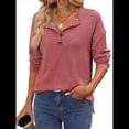 thumbnail image 3 of Suéter Tipo Túnica Informal de Larga con Cuello en V para Mujer, Estilo Henley, para Otoño, A , para el Trabajo Rosa L, 3 of 9
