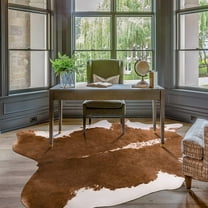 YJ.GWL Faux Cowhide Rug Cow Print Area Rugs Cow Hide Carpet for Bedroom Living Room Home Office Western Decor,4.6'x5.2',Khaki