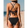 thumbnail image 2 of Bikini Set for Women Two Piece Swimsuits V Neck Low Rise Crisscross Back Self Tie Spaghetti Straps, 2 of 5