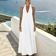 thumbnail image 4 of Women's V-Neck Sleeveless Casual Solid Color Hanging Neck Summer Dress, 4 of 7