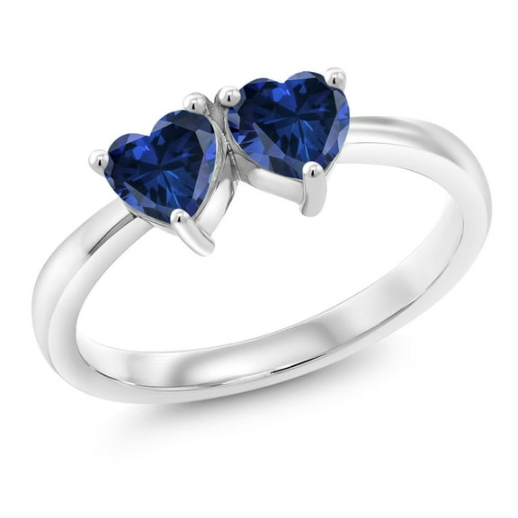 Gem Stone King 925 Sterling Silver Blue Created Sapphire Women Ring (1.00 Ct Heart Shape, Size 6)