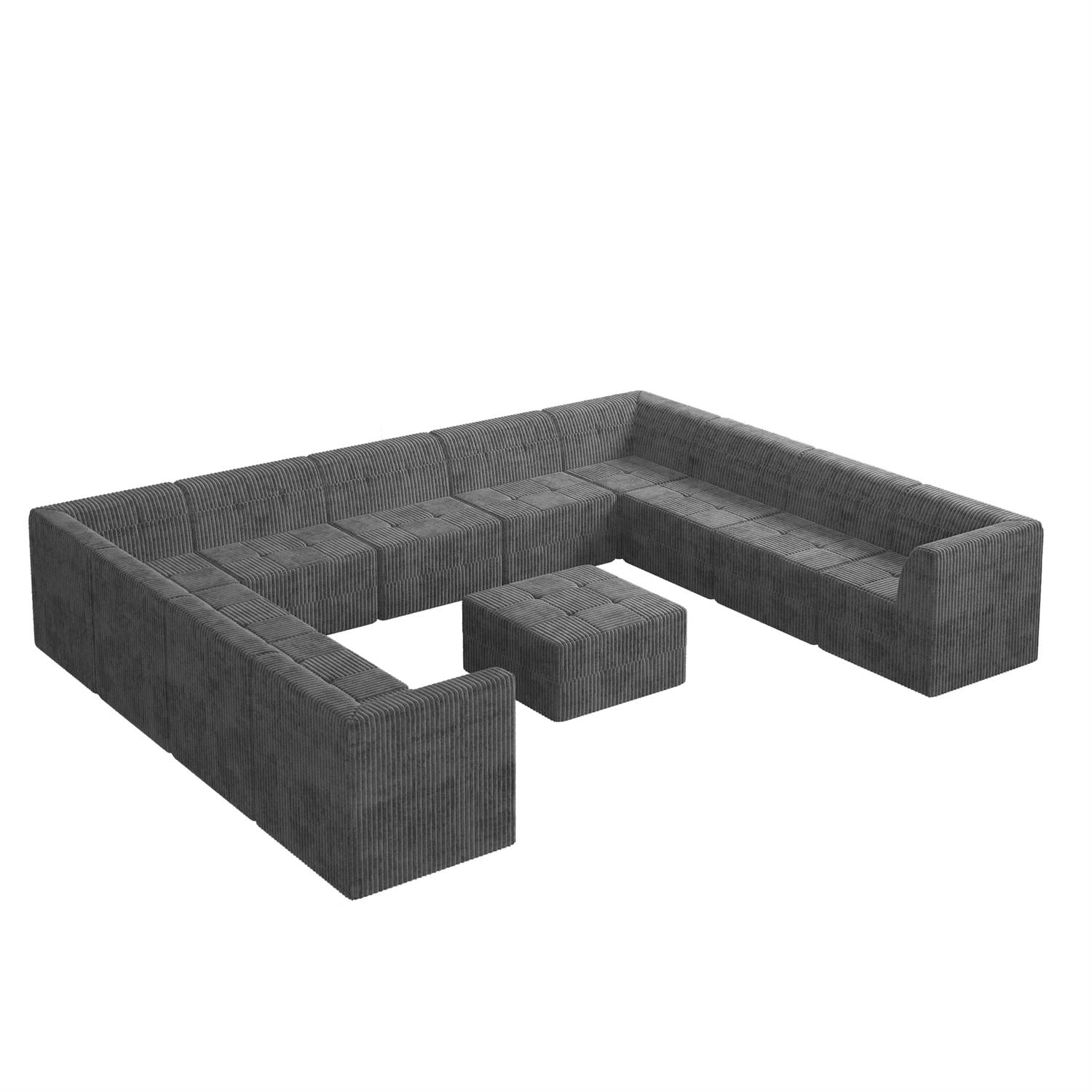 Demi Bonn 163" U-Shaped Modular Sectional Sofa, Modern Minimalist Style DIY Compressed Corduroy Couch for Living Room & Bedroom, Gray
