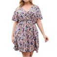 thumbnail image 1 of EQWLJWE Grande Taille Femmes de Mode d'Été Manches Courtes Sexy Confortable Casual V-Cou Imprimé Floral Mini Robe, 1 of 8