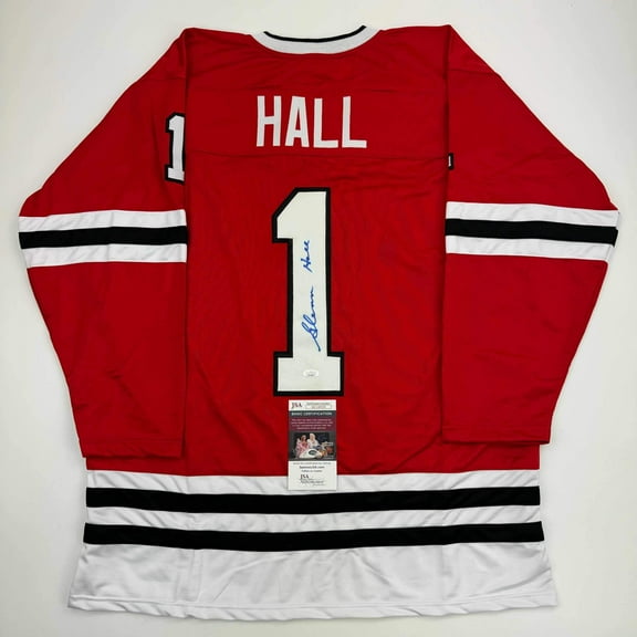 Autographed/Signed Glenn Hall Chicago Red Hockey Jersey JSA COA