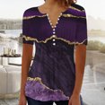 thumbnail image 1 of ICHUANYI Clearance Women's Summer V-Neck Print Casual Loose Top Short Sleeve Button Blouses Tops(Purple, S) ICHUANYI WER2023081404884, 1 of 5