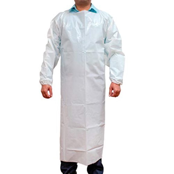 Safe Handler Disposable PEVA Apron, Open Back, Waterproof, White (Pack of 1)