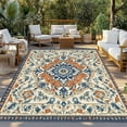 thumbnail image 3 of Fsddascl Orange Blue Ethnic Rustic Outdoor Rug for Patio/Deck/Porch, Non-Slip Large Area Rug 5 x 8 Ft, Boho Southwestern Heritage Indoor Outdoor Rugs Washable Area Rugs, Camping Rug Carpet, 3 of 5