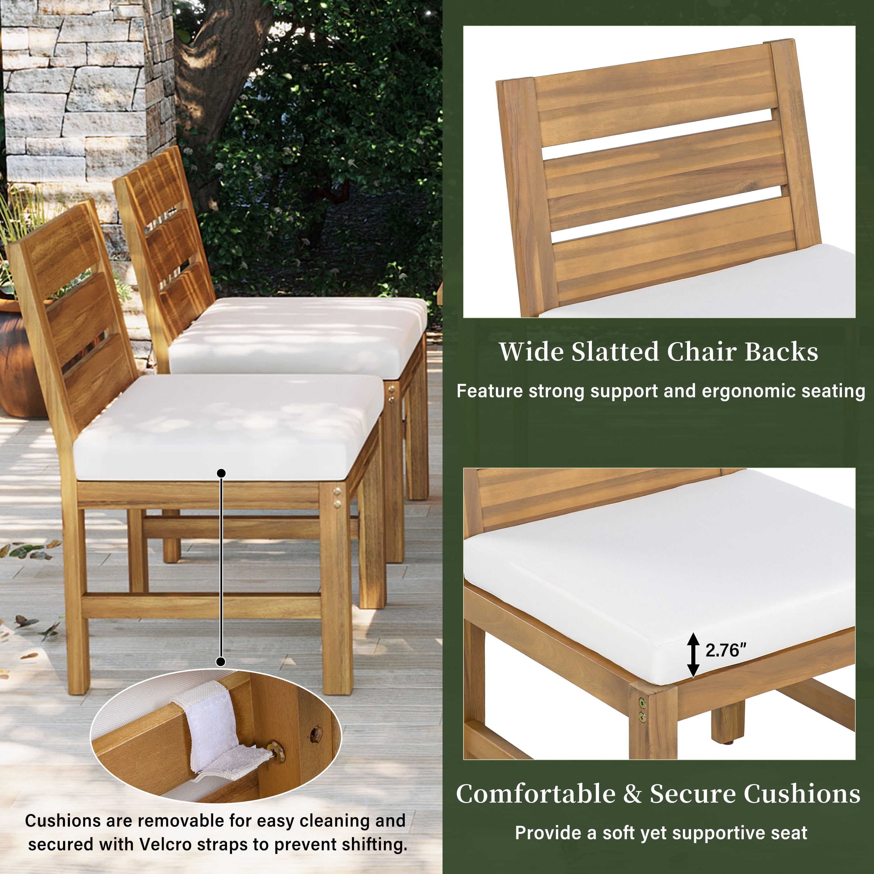 Mintazer 59" 5-Piece Outdoor Dining Set with Chairs & Cushioned, Farmhouse Patio Furniture Set for Garden Backyard Poolside, Brown & Beige