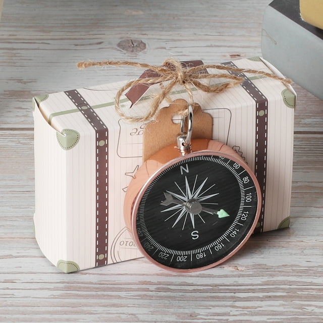 Mini Candy Box, Wedding Favors, With Compass And Kraft Tags For Travel Wedding Rose Golden