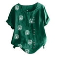 thumbnail image 3 of CHOK Hauts d'Été pour Femmes Tendance Lin Coton Confortable Manches Courtes Chemises Habillées Blouses Col Rond Hauts d'Été 2024 Imprimé Floral T-Shirts Décontractés Tunique Plus, 3 of 4