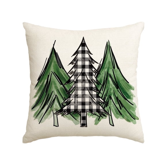 Sm:)e Watercolor Trees Christmas Pillow Cover 18 x 18 Inch Xmas Winter Off White Rectangle Seasonal Decorative Farmhouse Outdoor Pillow Case