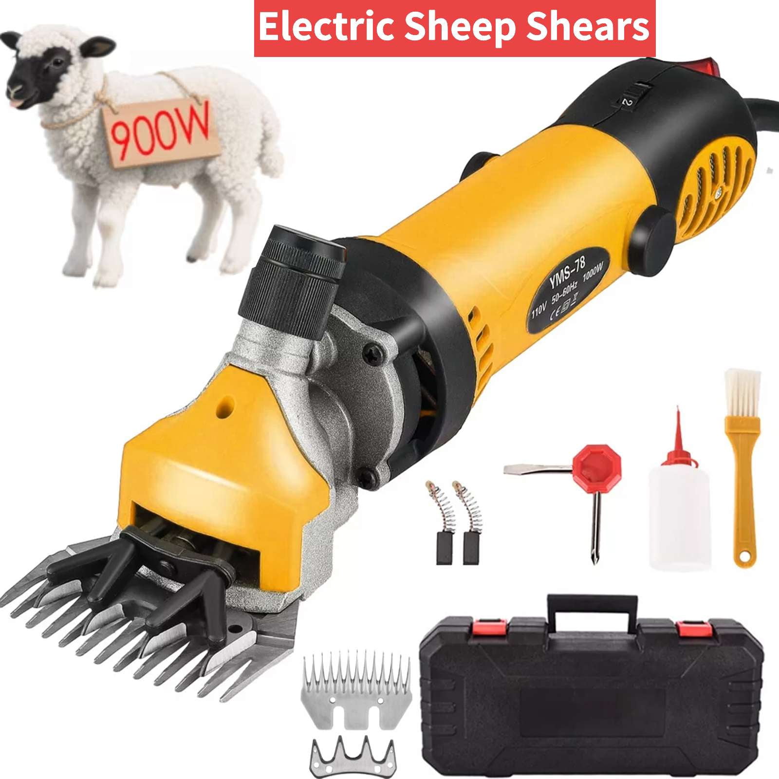 Wallfire, Sheep Shears, 900W, 6-Speed Electric Clipper, Yellow