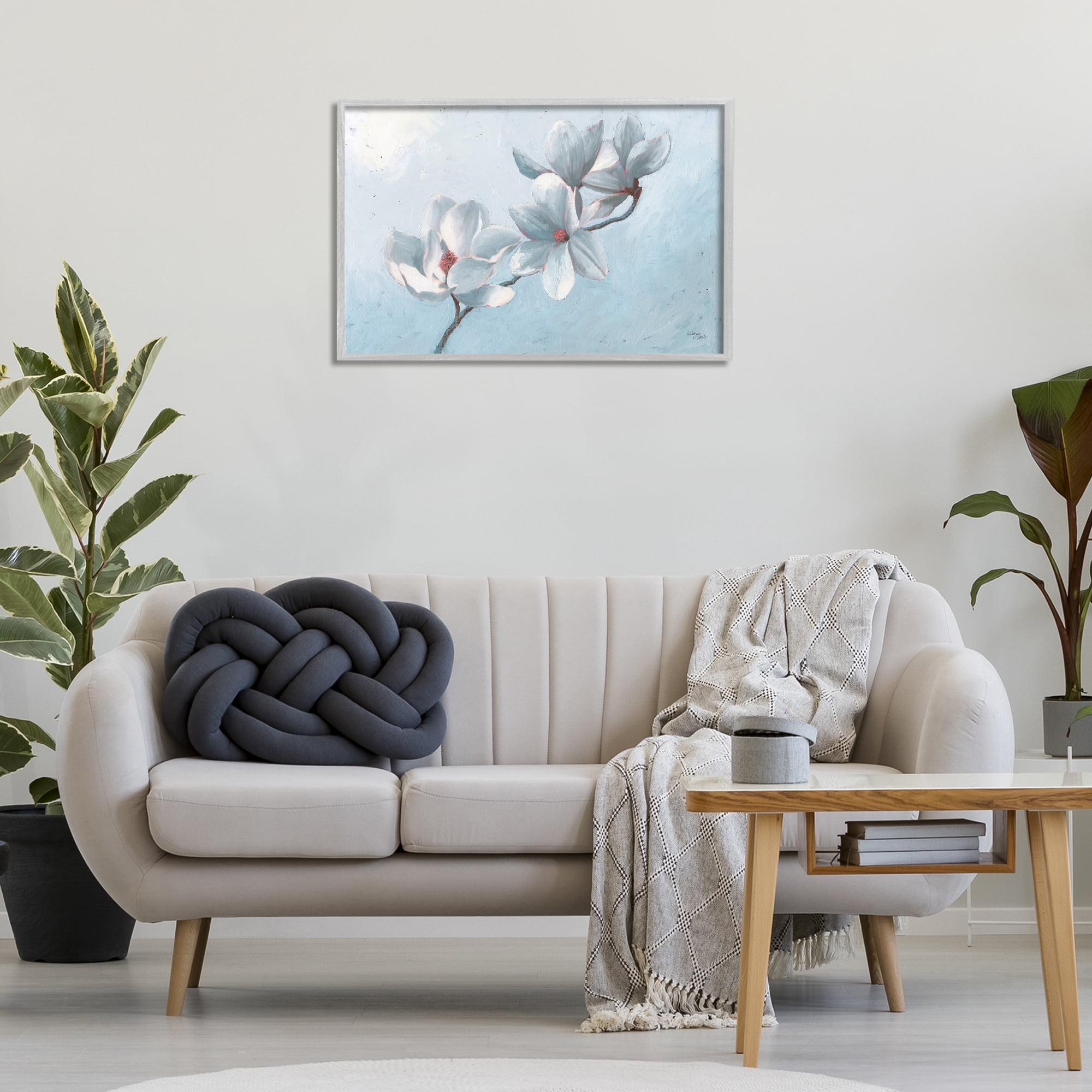 Stupell Industries Budding Magnolia Blooms Botanical & Floral Painting Gray Framed Art Print Wall Art, 30 x 20