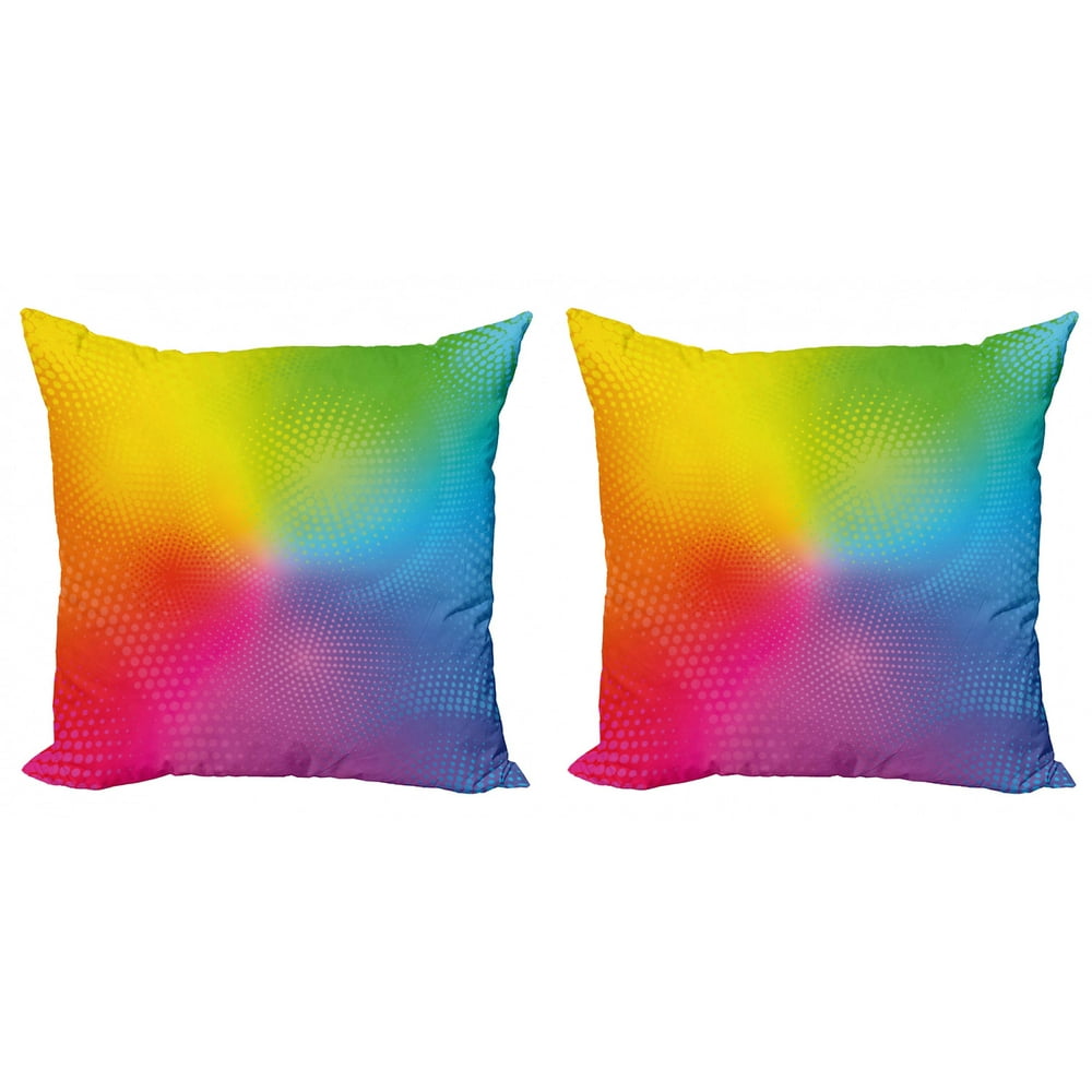 Rainbow Throw Pillow Cushion Cover Pack of 2, Vibrant Neon Colors