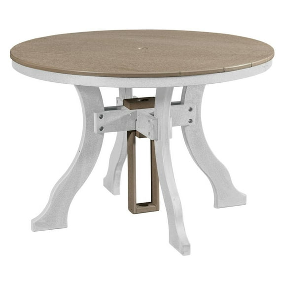 American Furniture Classics Dining Height Round Table in Weatherwood with a White Base