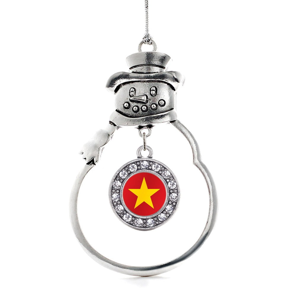 Vietnam Flag Circle Snowman Holiday Ornament