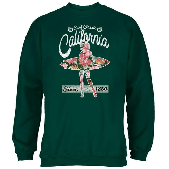 Floral Pineapple Surfer California Surf Classic Mens Sweatshirt Forest Green SM