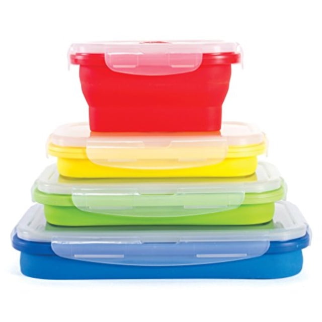 Collapsible Bowls With Lid Silicone Food Storage Containers Travel Camping 4 PCS 