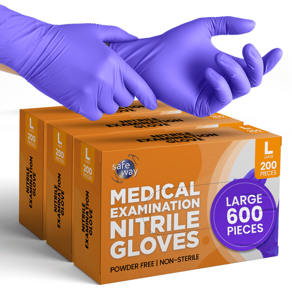 SAFEWAY USA Nitrile Gloves Disposable — Textured Fingertips, Non-Latex, Powder-Free and Multi-Purpose and Ambidextrous Design for House Cleaning, Food Prep, Esthetician and More — (600 pcs, Large)