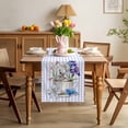 thumbnail image 3 of Easter Table Runner 70 Inches Long for Kitchen Dining, Spring Rabbit Watercolor Flowers Purple Stripes Dresser Scarf Farmhouse, Dining Table Decorations for Wedding/Parties, 13 x 70 In, 3 of 8