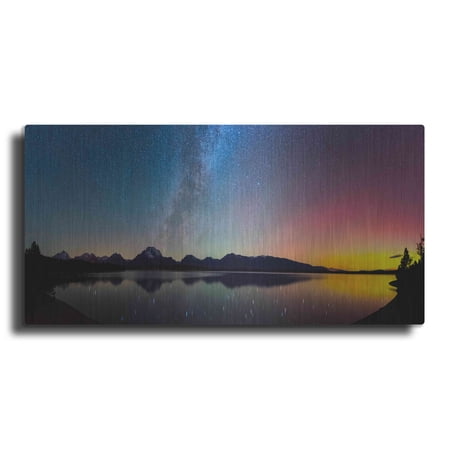 Luxe Metal Art 'Northern Lights Over Jackson Lake' by Darren White, Metal Wall Art, 24"x12"