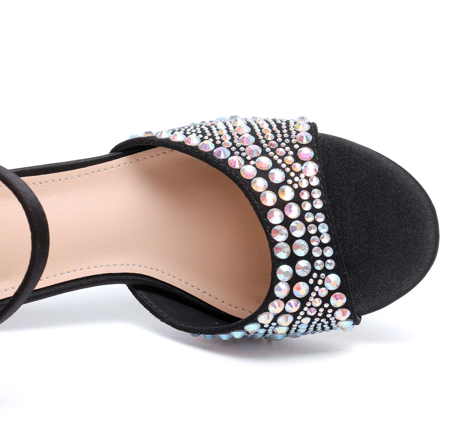 Ankle Strap Black Rhinestone Pumps Heeled Sandals Womens Kkdom