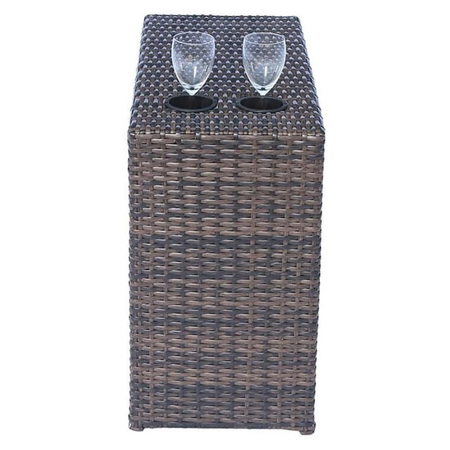 Living Source International Modern Wicker Rattan Side Table - Gray Finish