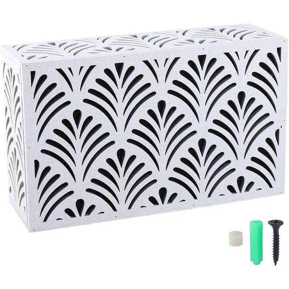 White Doorbell Chime Cover Box Abstract Fan-Shaped Pattern Wooden Rectangle Decorative Case Easy to Install Wall-Mounted Doorbell