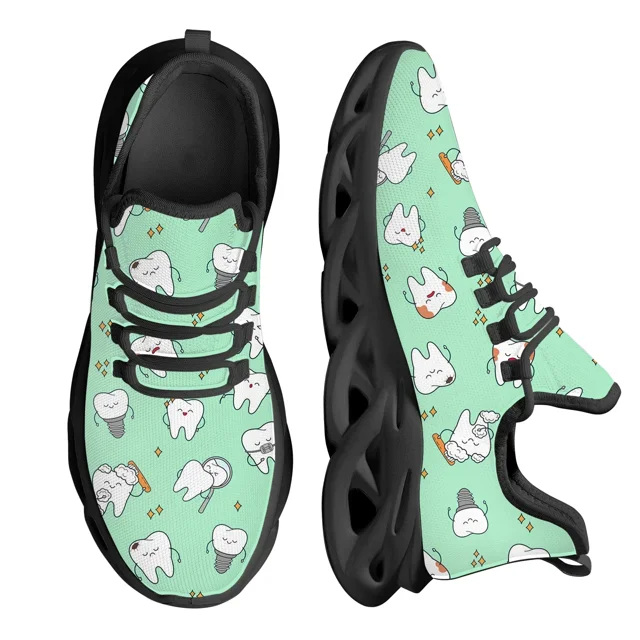 Zapatillas de deporte de malla con dibujos de dientes bonitos, cómodas, con plataforma y amortiguación de aire, para mujer, ligeras y a prueba de golpes, para correr, tenis