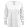 thumbnail image 3 of DuoJiaJ Women Casual V Neck T Shirts Loose Puff Long Sleeve Tops Tunic Blouse Winter Underwear Women White L, 3 of 4