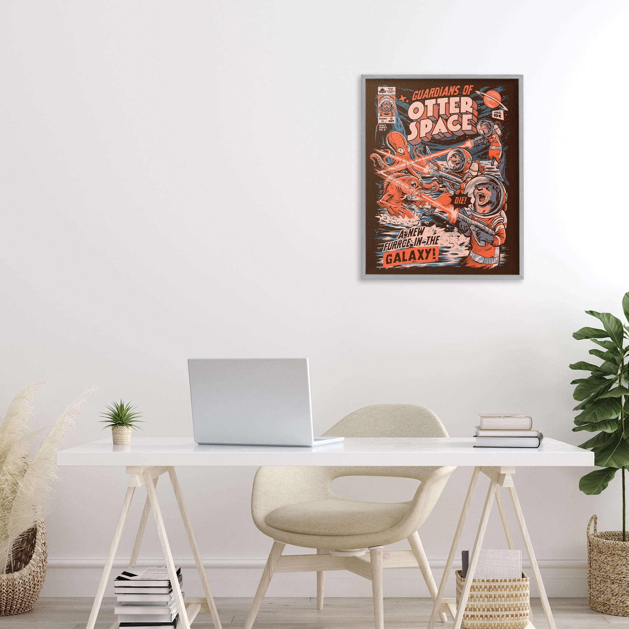 Stupell Industries Guardians Of Otter Space Retro Gray Framed Giclee Art, design by EduEly Designs
