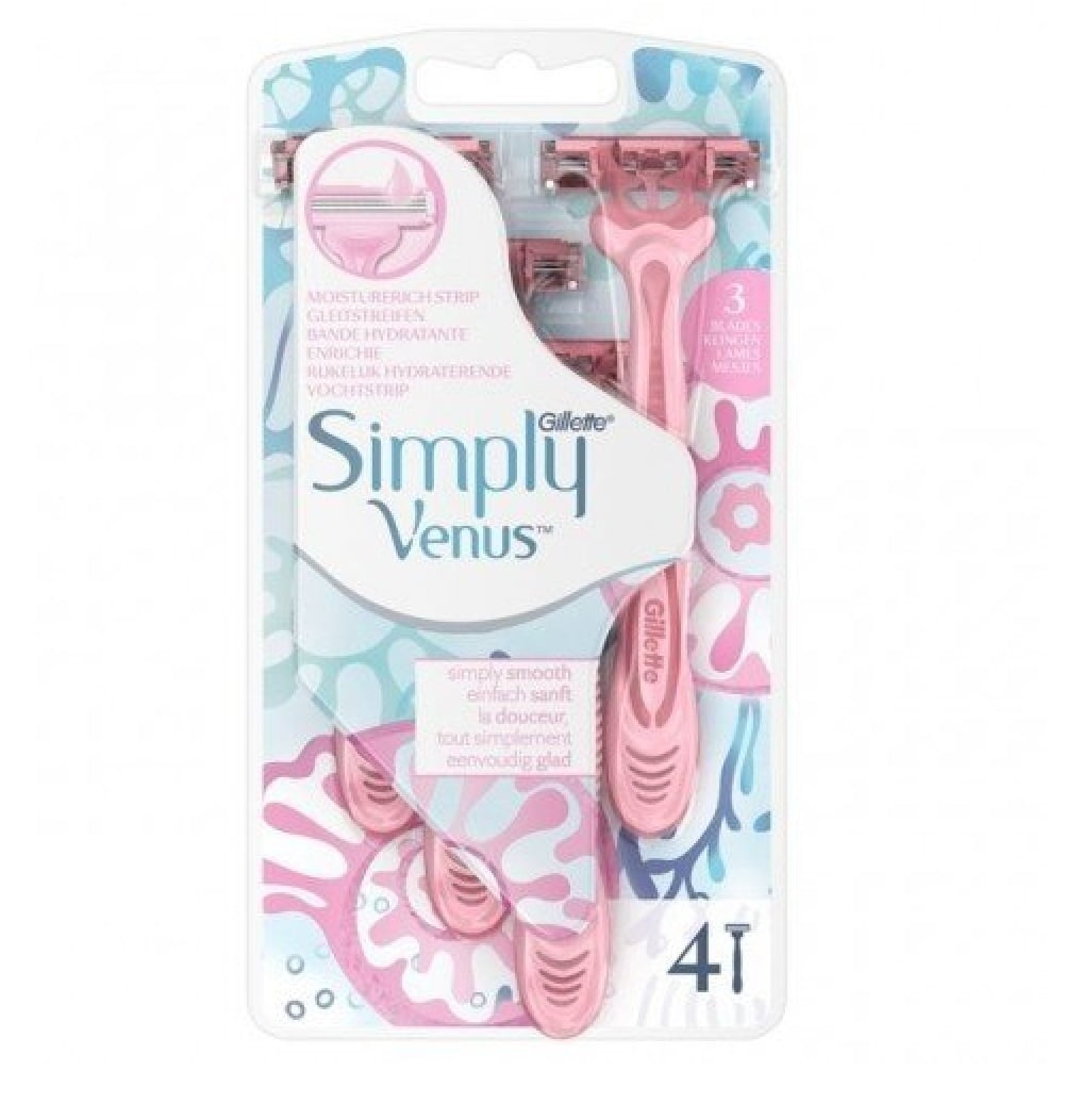 Gillette Simply Venus 3 Blade Disposable Razors, with Moisture Rich Strip, 4 Count + Eyebrow Ruler