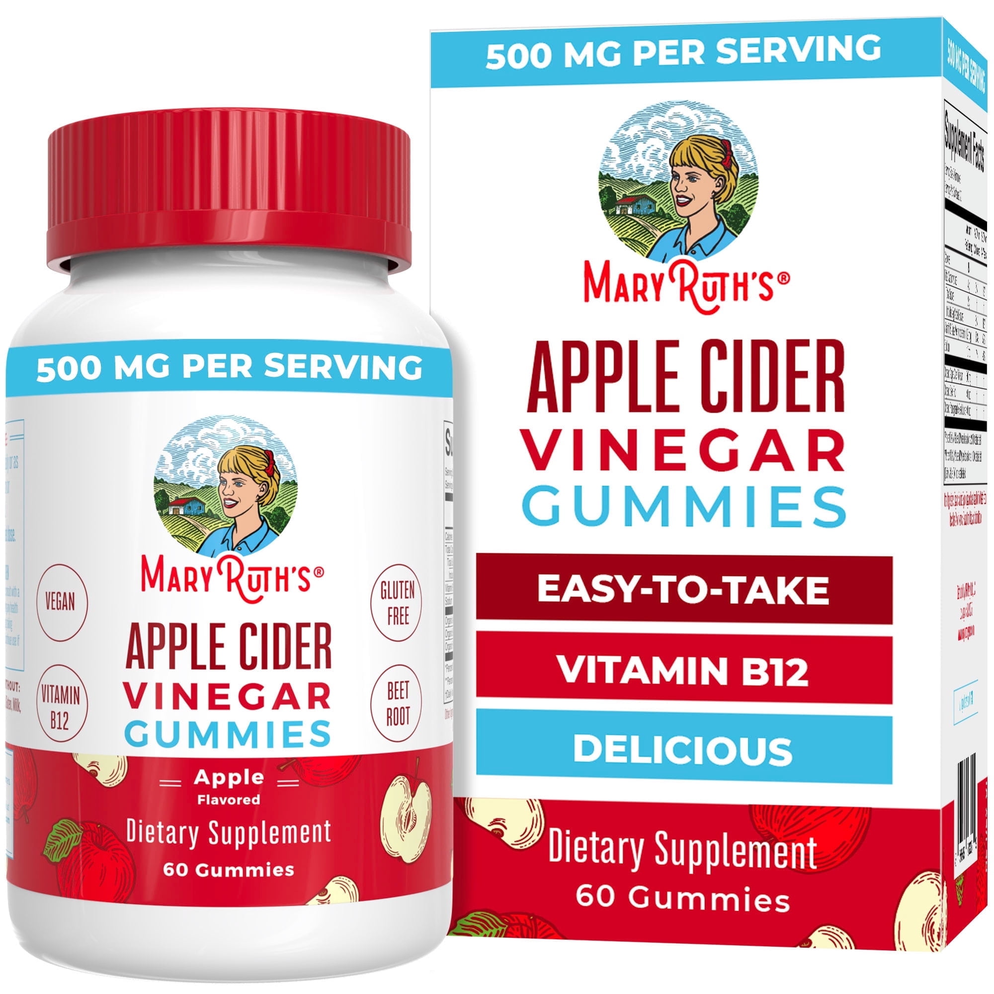 MaryRuth's Apple Cider Vinegar Gummies, Vegan, Non-GMO, Gluten Free, 60 Count