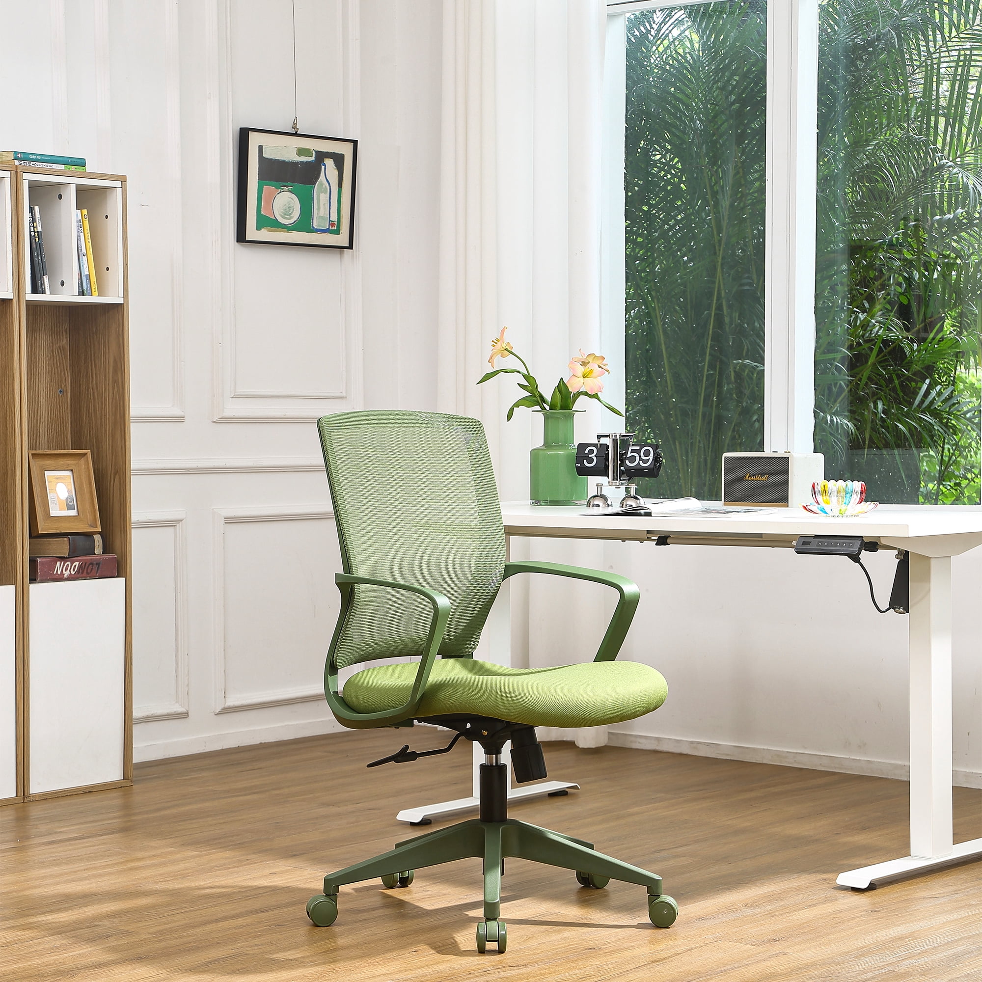 Colorful Office Task Chair 350LBS, Home Office, Mesh Back,Comfortable Sitting, Fixed Armrest, Swivel, Height Adjustable Chair (Green)