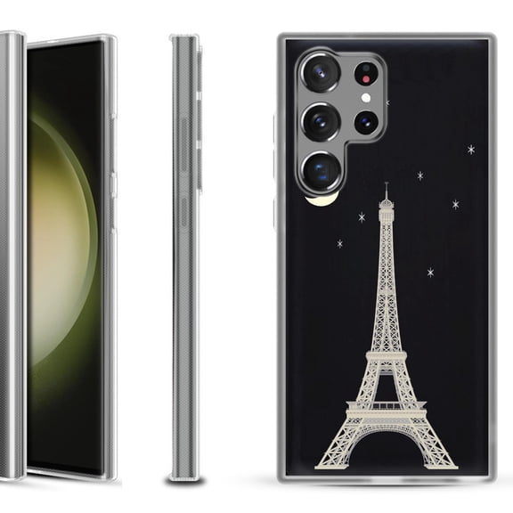 Shockproof Gel Phone Case for Samsung Galaxy S23 Ultra 5G, by OneToughShield ® - Eiffel Tower Moon