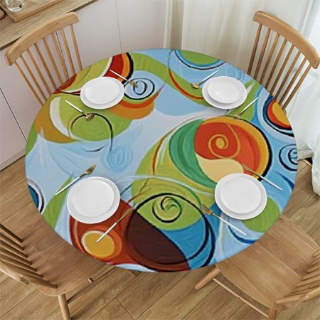 

Sheronv Circles Swirls Vibrant Color Lines Round Table Cover Stain Resistant Washable for Indoor Outdoor Kitchen Dining Wedding Parties 100% Polyester Fiber 42 -46