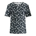 thumbnail image 4 of Tmtolofot Women's Summer Tops Short Sleeve Round Neck Tshirts Floral Print Tunic Blouse Female High Low Hem Button Down Loose Comfy Shirts Thin Lightweight Going Out Clothes ，1_Black，XX-Large, 4 of 4