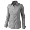 thumbnail image 3 of Doublju Women's Long Sleeve Slim Fit Button Down Dress Shirt (Plus Size Available), 3 of 5