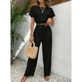 thumbnail image 3 of MORTTIC Women's 2-Piece Lounge Set, Short Sleeve Crop Top and High-Waisted Wide Leg Pants, Solid Color Casual Tracksuit Outfit, XL, 3 of 6