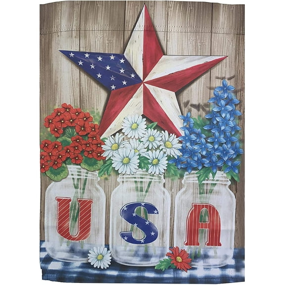 USA Nautical Star Garden Flag - 12" x 18", Red, White, Blue, Flowers, President's Day, Memorial Day, Spring, 4th of July, Summer