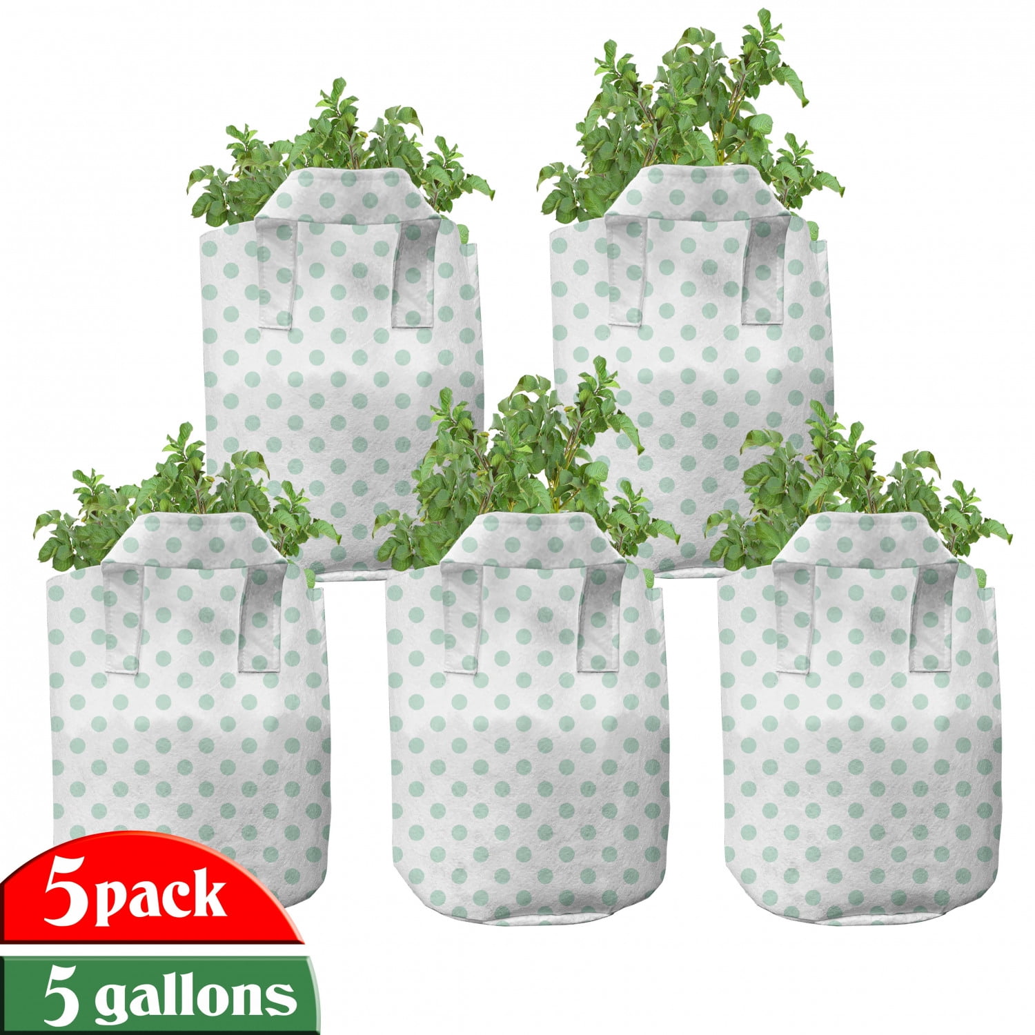 Green Grow Bags 5Pack, Pastel Polka Dots Baby, Heavyduty Fabric Pots