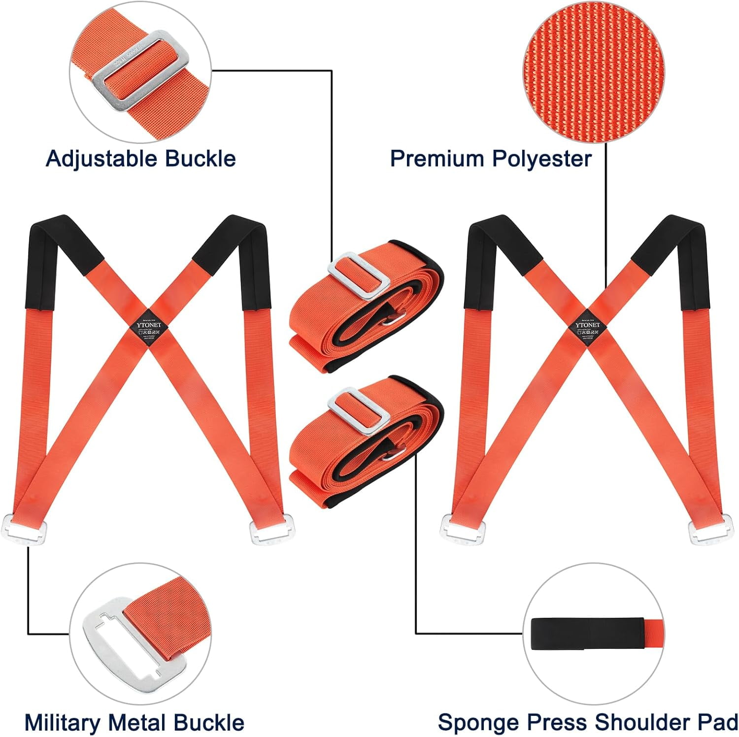 Ytonet Lifting Moving Straps, 2-Person Adjustable Shoulder Moving Straps Supports up to 800 Pounds for Carrying Heavy Objects