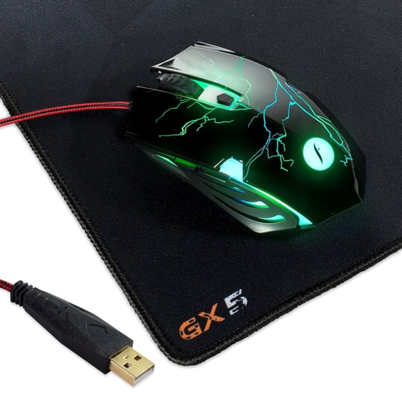 Frisby GX5 USB Powered LED Morphing Lighting 6 Buttons 2000 dpi Wired Gaming Mouse w/ Mousepad Included
