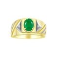 thumbnail image 1 of RYLOS Men's Rings 14K Yellow Gold Ring Classic Designer Style 8X6MM Oval Gemstone & Diamond Ring Emerald May Birthstone Rings For Men Size 9, 1 of 7